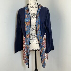All About Her Navy Boho Paisley Embroidered Open Front Cardigan Festival Layer L